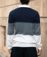 Navy Blue Panel Polo Collar T-Shirt 100% Cotton