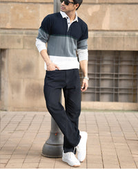 Navy Blue Panel Polo Collar T-Shirt 100% Cotton