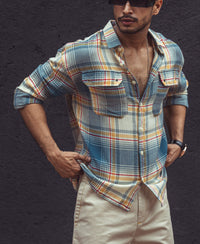 Multi Color Plaid Checks Oversize Drop Shoulder Shirt 100% Cotton
