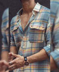 Multi Color Plaid Checks Oversize Drop Shoulder Shirt 100% Cotton