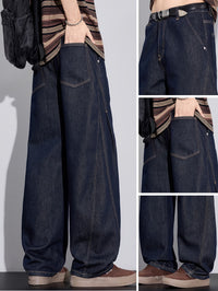Men'S 3D Tailored Raw Denim Straight Leg Casual Basic Jeans