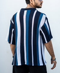 Multicolor Crochet Knit Striped Oversize Drop Shoulder Shirt
