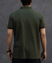 Dark Green Structured Half Sleeves Zipper T Shirt