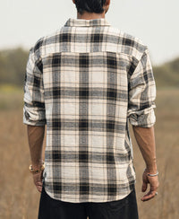 Cream Checked Structured Oversize Drop Shoulder Shirt