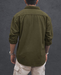 Olive Green Structured Knit Oversized Shirt