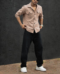 Dark Beige Structured Regular Fit Shirt
