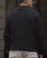 Black Knitted Regular Fit Full Sleeves T Shirt 100% Cotton