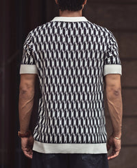 White and Black Knitted Regular Fit Half Sleeves Zipper T Shirt 100% Cotton