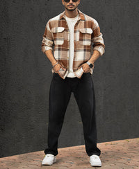 Brown And Off-White Checked Regular Fit Full Sleeves Shirt