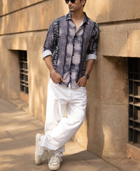 Grey Abstract Print Flowy Shirt