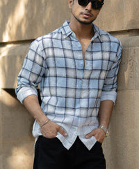 Light Blue Faded Checks Shirt 100% Cotton