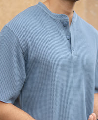 Blue Structure Knit Henley T-Shirt