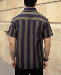 Olive And Navy Lightweight Stripe Shirt