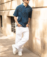 Blue Printed Polo T-Shirt