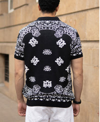 Black Bandana Knit Polo T-Shirt 100% Cotton