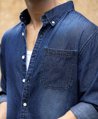 Dark Blue Washed Denim Shirt 100% Cotton