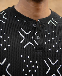 Black Structured Printed Henley T-Shirt