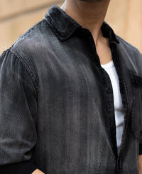 Black Sprayed Denim Shirt 100% Cotton