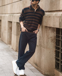 Dark Brown Striped Polo T-Shirt