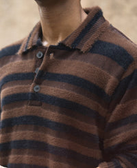 Dark Brown Striped Polo T-Shirt