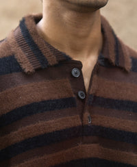 Dark Brown Striped Polo T-Shirt