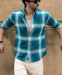 Blue Structured Checked Shirt