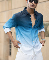 Dark Blue Ombre Print Shirt 100% Cotton