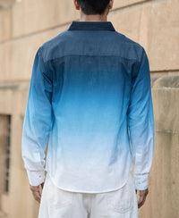 Dark Blue Ombre Print Shirt 100% Cotton