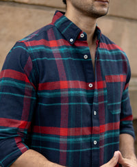 Navy Button Down Brushed Checks Shirt