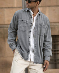 Grey Denim Shirt With Pockets 100% Cotton