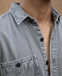 Grey Denim Shirt With Pockets 100% Cotton