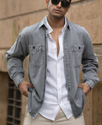 Grey Denim Shirt With Pockets 100% Cotton