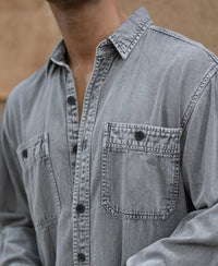 Grey Denim Shirt With Pockets 100% Cotton