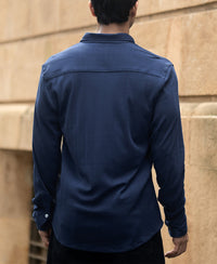 Navy Knitted Button Down Shirt 100% Cotton