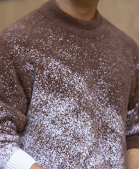 Brown Fuzzy Jacquard Knit T-Shirt