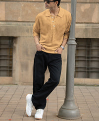 Dusty Yellow Knit Polo T-Shirt 100% Cotton