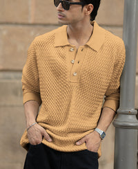 Dusty Yellow Knit Polo T-Shirt 100% Cotton