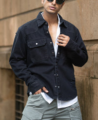 Black Distressed Denim Overshirt 100% Cotton