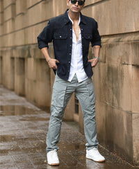 Black Distressed Denim Overshirt 100% Cotton