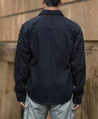 Black Distressed Denim Overshirt 100% Cotton