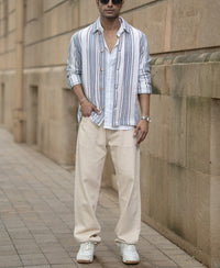 White Structured Stripe Shacket