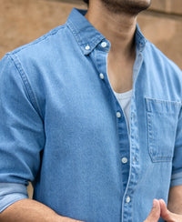Blue Washed Denim Shirt 100% Cotton
