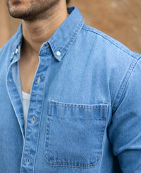 Blue Washed Denim Shirt 100% Cotton