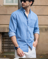 Blue Washed Denim Shirt 100% Cotton