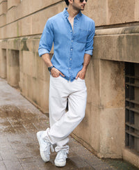 Blue Washed Denim Shirt 100% Cotton