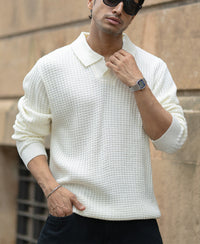 Off White Knit Polo Neck T-Shirt