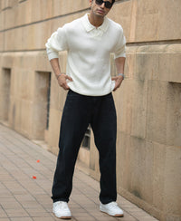 Off White Knit Polo Neck T-Shirt