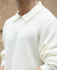 Off White Knit Polo Neck T-Shirt