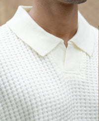 Off White Knit Polo Neck T-Shirt
