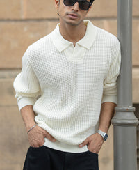 Off White Knit Polo Neck T-Shirt